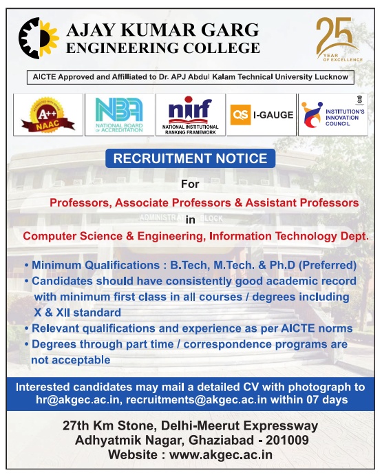 AKGEC Ghaziabad Professor Job Recruitment 2024